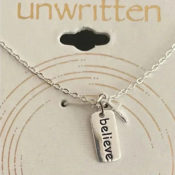 NWT Unwritten Silver Necklace "Believe" Pendant - Picture 2 of 3